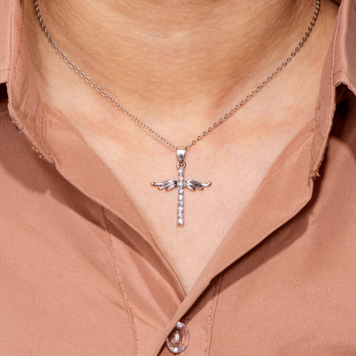 To My Daughter "Give you roots and wings" Wing Cross Necklace
