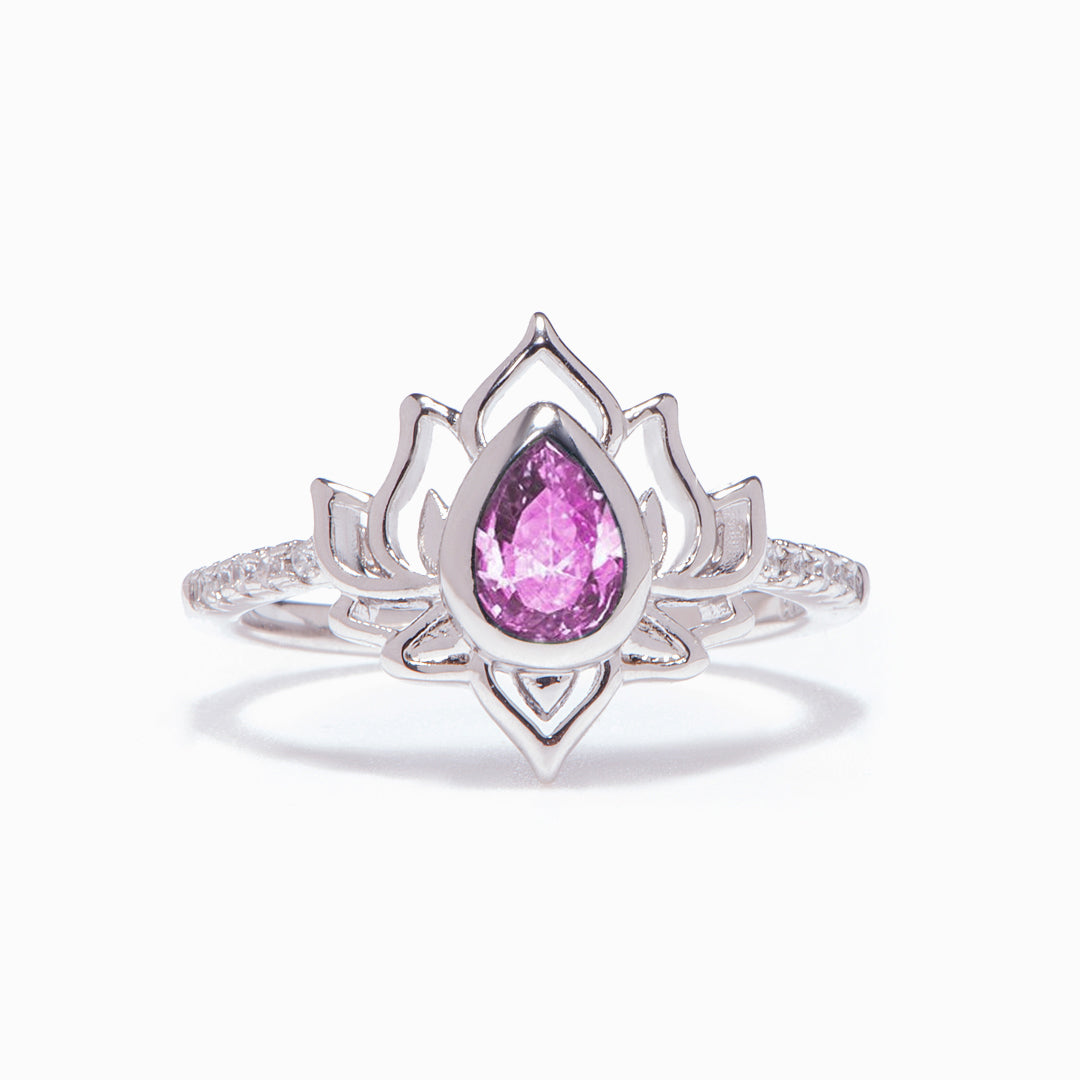 "Be like a lotus flower" S925 Sterling Silver Zircon Ring