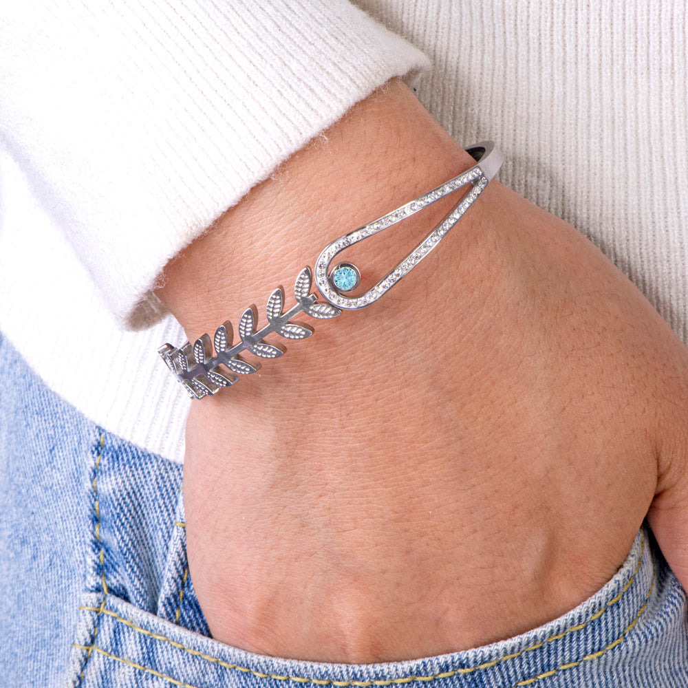 [Custom Birthstone] "GROW THROUGH WHAT YOU GO THROUGH" Leaf Bracelet