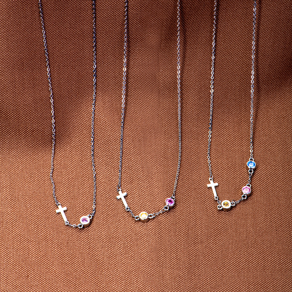 [Custom Birthstone] To My Mother "I appreciate you" Cross Necklace