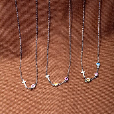 [Custom Birthstone] To My Mother "I appreciate you" Cross Necklace