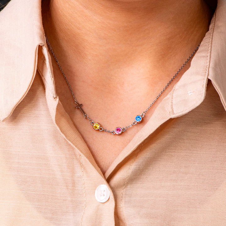 [Custom Birthstone] To My Mother "I appreciate you" Cross Necklace