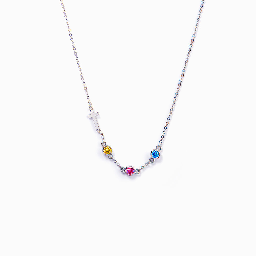 [Custom Birthstone] To My Best Friend "Not sisters by blood but sisters by heart" Cross Necklace