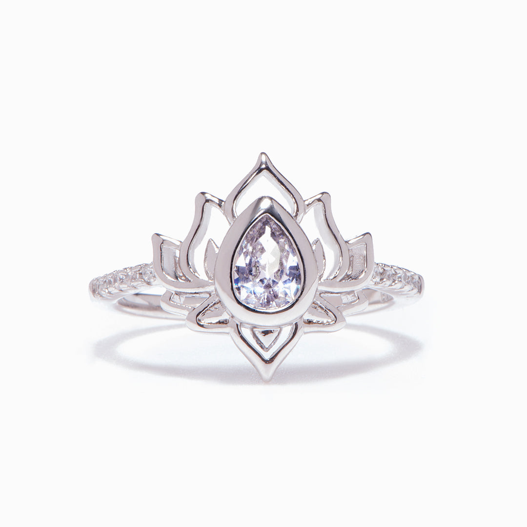 "Be like a lotus flower" S925 Sterling Silver Zircon Ring