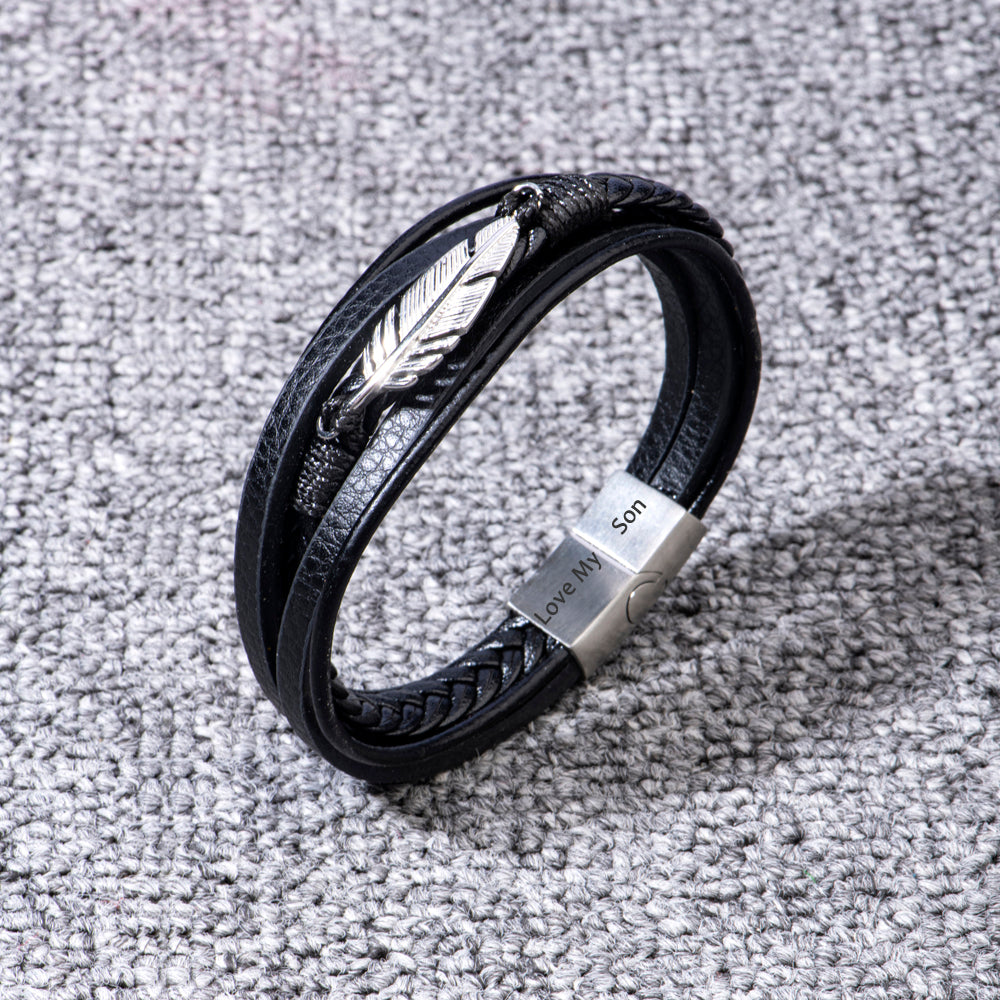 To My Son "Lucky Feather" Feather Bracelet