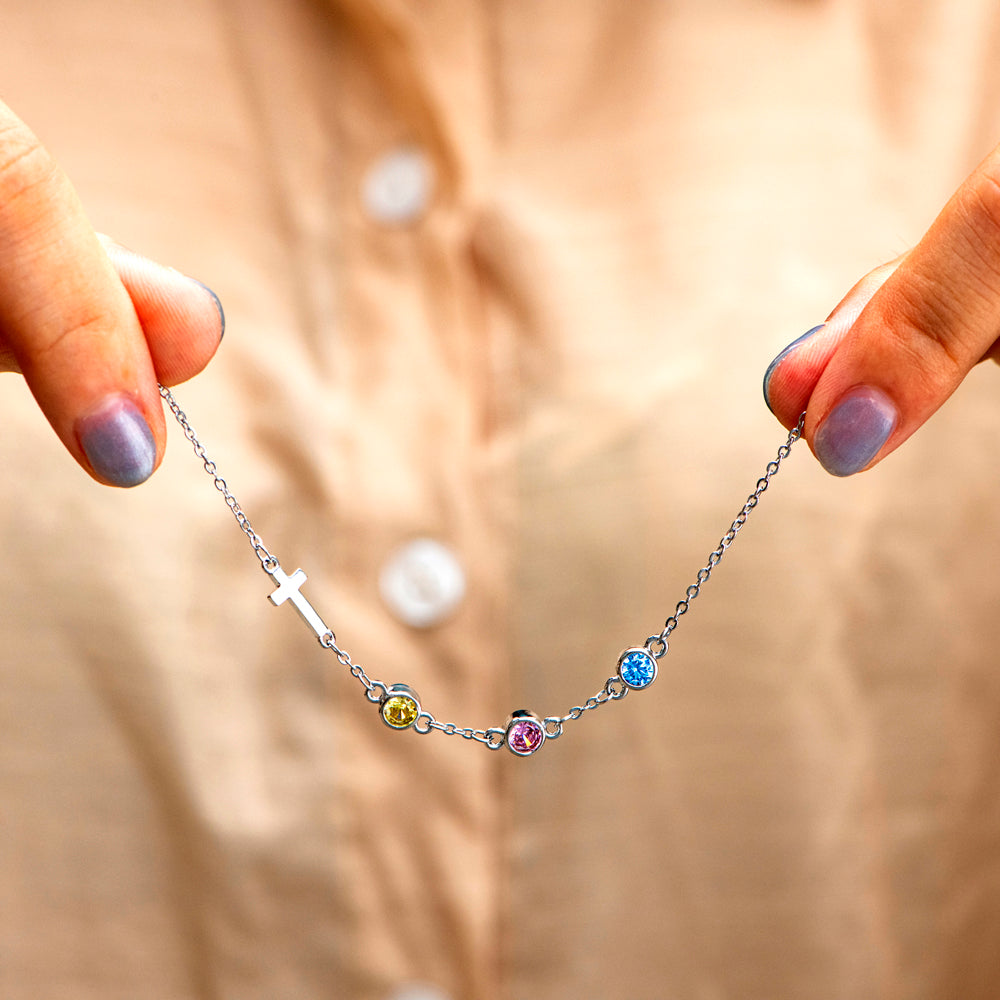 [Custom Birthstone] To My Mother "I appreciate you" Cross Necklace