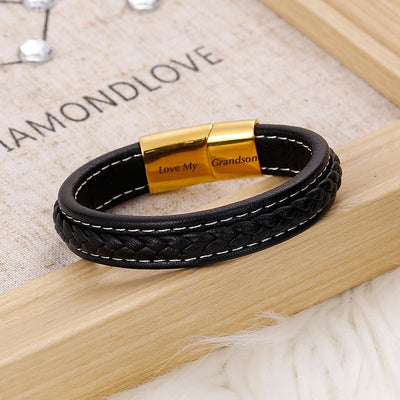 To My Grandson "Forever Love" Leather Braided Bracelet