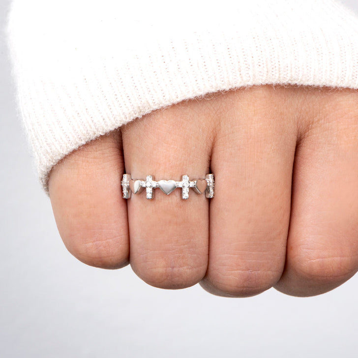 Prayer Ring being worn on finger.