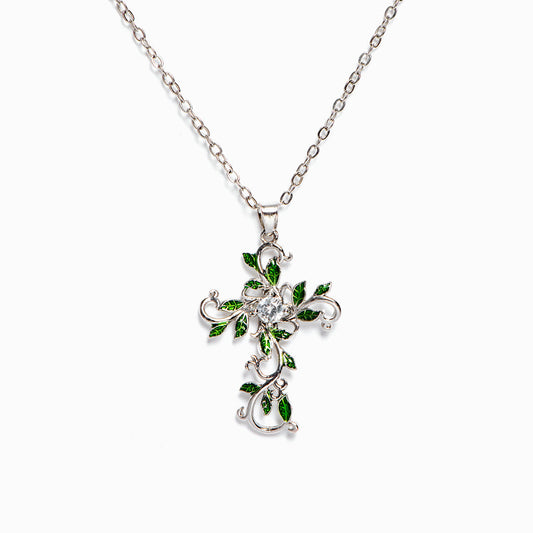 "Be leaf in yourself" Leafy Cross Necklace