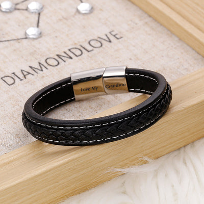 To My Grandson "Forever Love" Leather Braided Bracelet