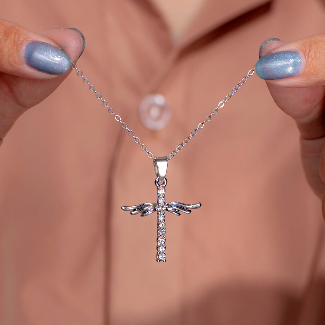 "PRAY ON IT PRAY OVER IT & PRAY THROUGH IT" Wing Cross Necklace