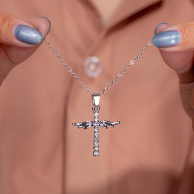 "PRAY ON IT PRAY OVER IT & PRAY THROUGH IT" Wing Cross Necklace