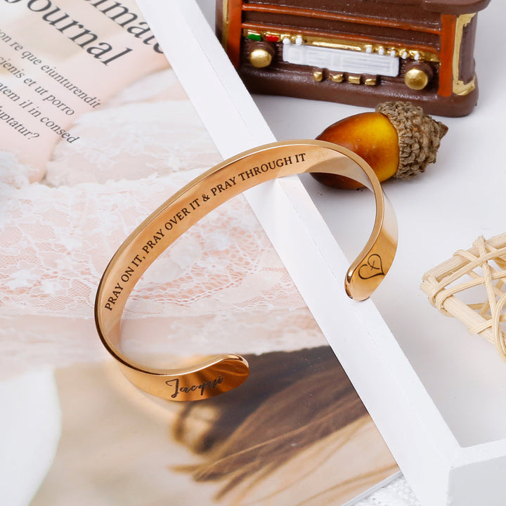 [Custom Name] "PRAY ON IT, PRAY OVER IT & PRAY THROUGH IT" Cross Bracelet