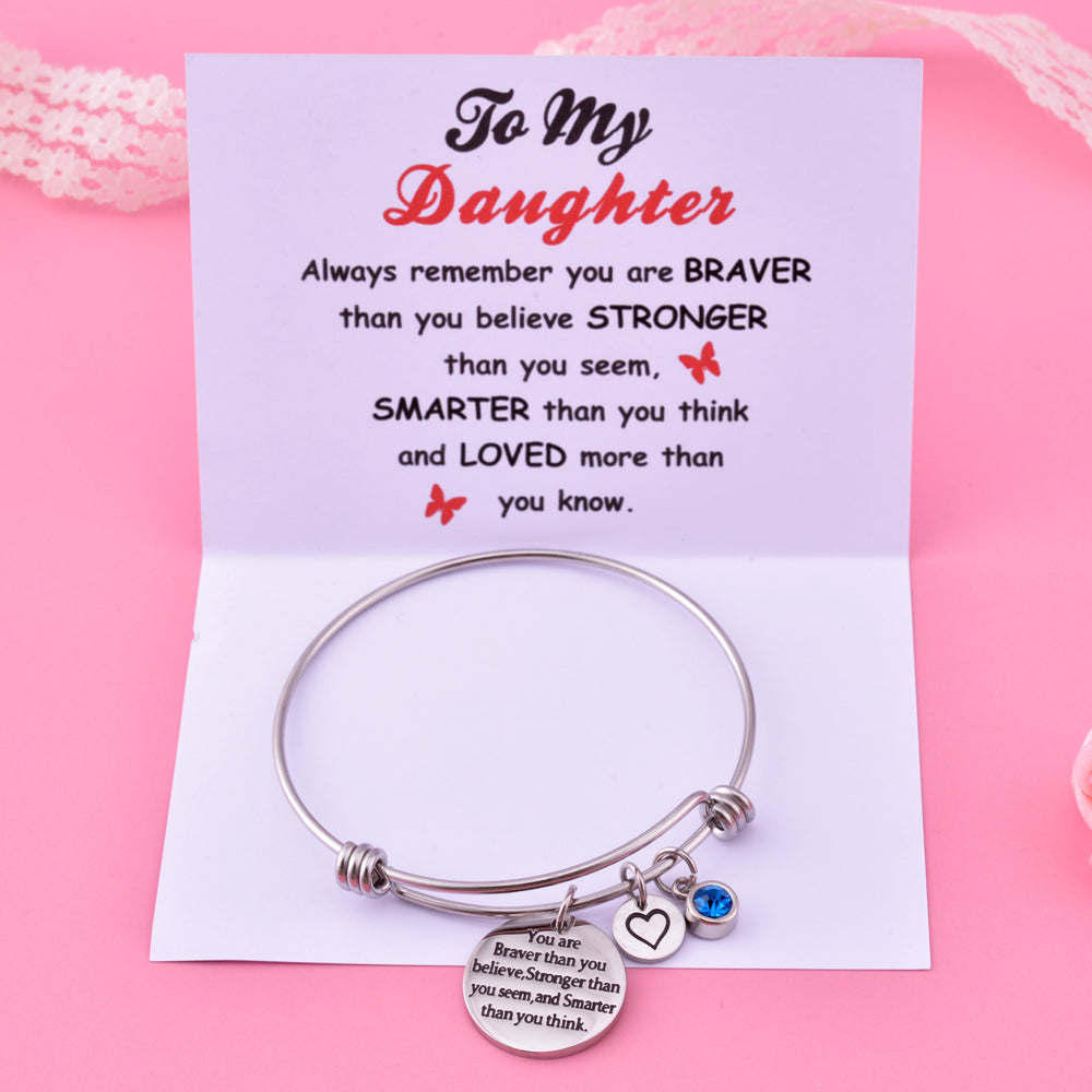 [Custom Birthstone] To My Daughter "BRAVER, STRONGER and SMARTER" Charm Bracelet