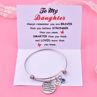 [Custom Birthstone] To My Daughter "BRAVER, STRONGER and SMARTER" Charm Bracelet