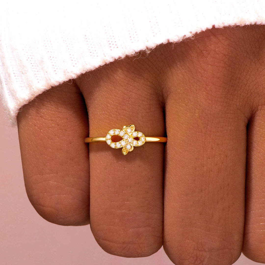 To My Mom "Our hearts will never part." Adjustable  Diamond Bow Ring