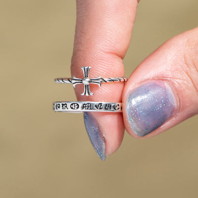 To My Granddaughter "Prayer is the road to heaven but, faith opens doors." Adjustable Cross Chain Ring