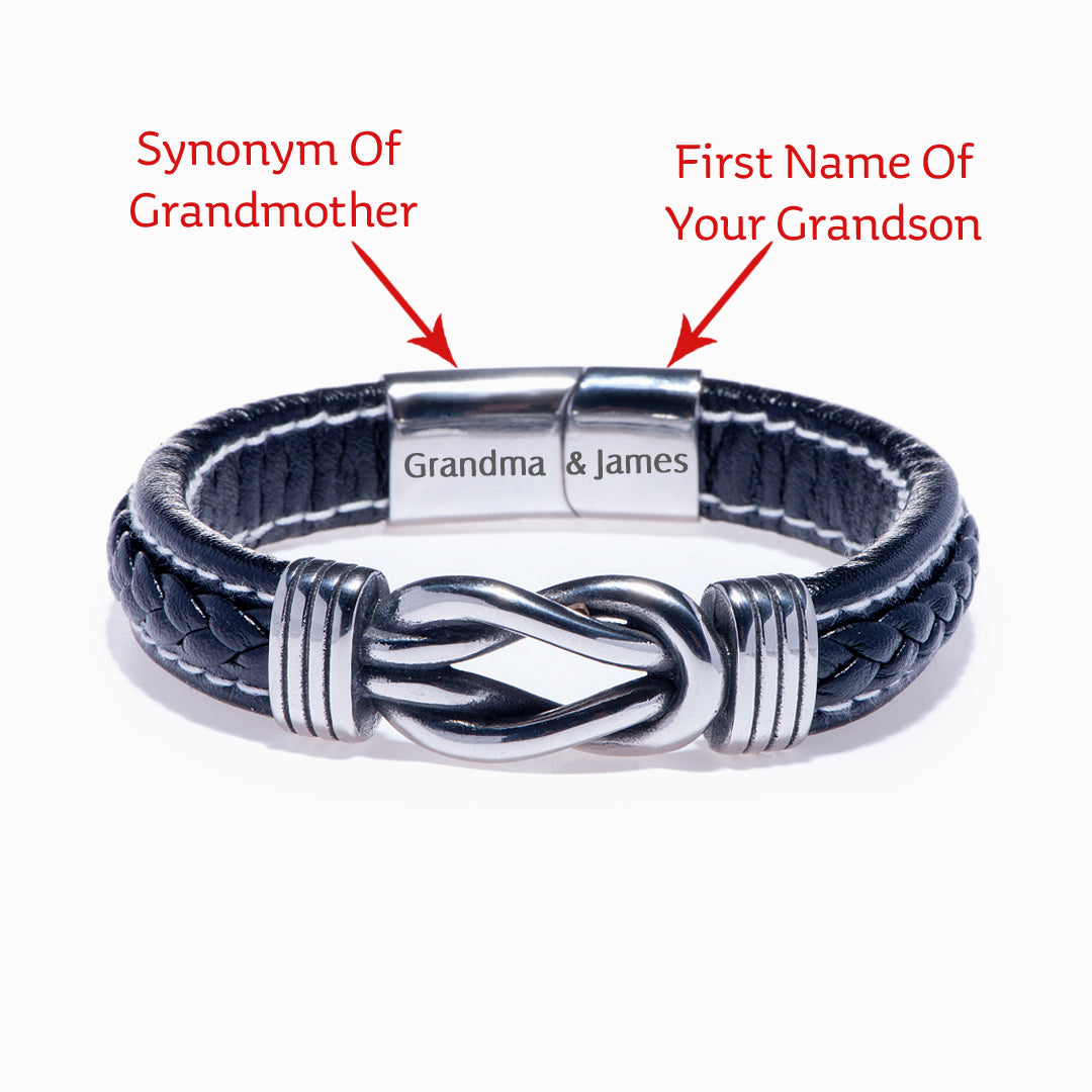 [Custom Name] To My Grandson "STAY STRONG, BE CONFIDENT & JUST DO YOUR BEST" Leather Braided Bracelet