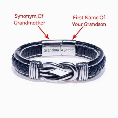 [Custom Name] To My Grandson "STAY STRONG, BE CONFIDENT & JUST DO YOUR BEST" Leather Braided Bracelet