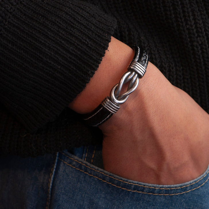 Son bracelet from mom worn on wrist, masculine