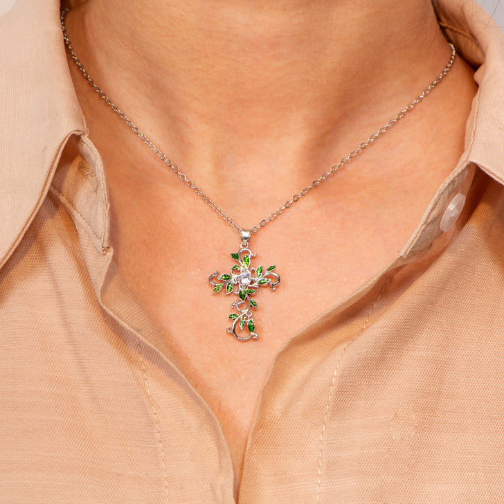 Leaf necklace worn, elegant