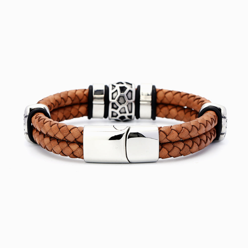 To My Grandson "Continue to be stronger and braver. " Retro Leather Wristband