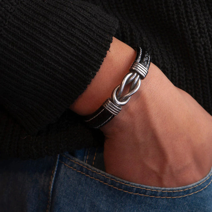 Leather grandson bracelet worn on wrist, masculine