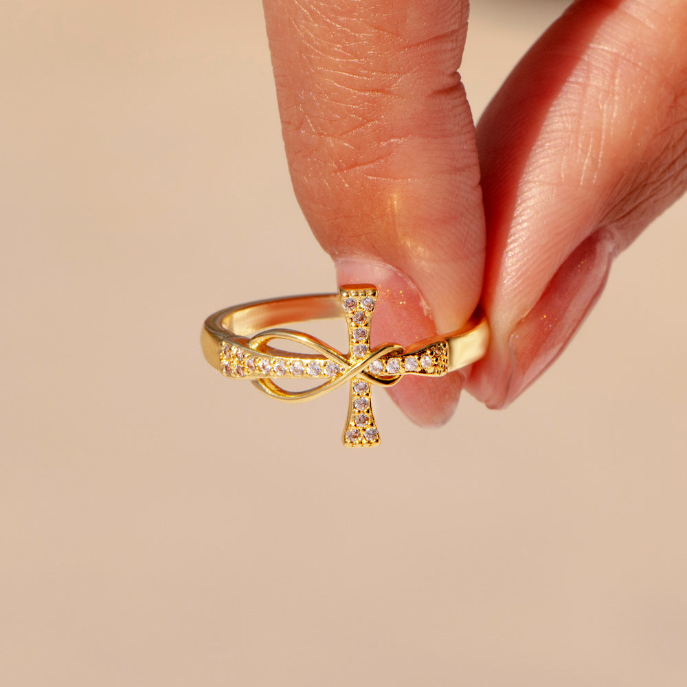 "Have faith and pray always" Cross Ring