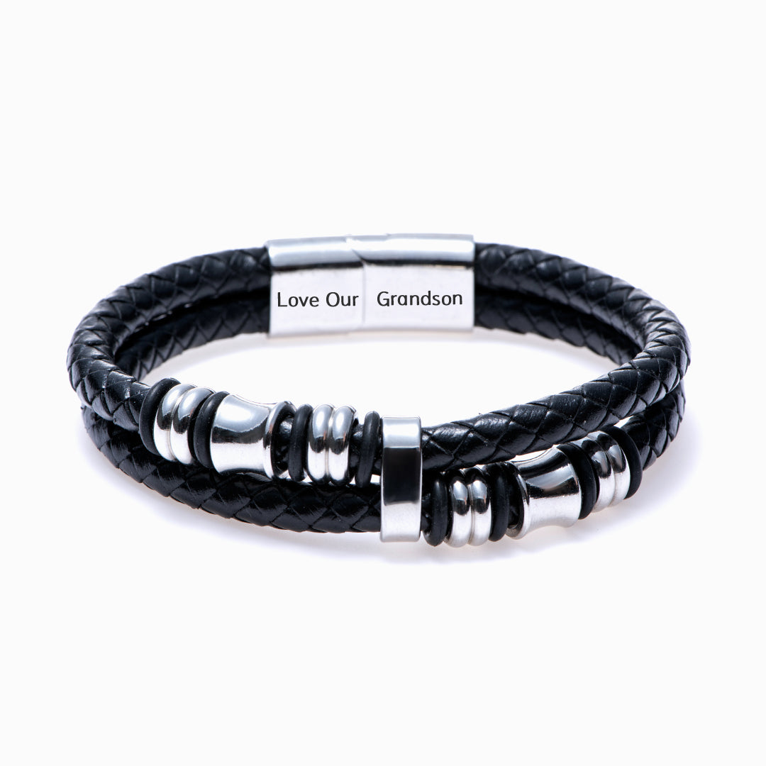 To Our Grandson "Love OUR Grandson" Leather Braided Bracelet