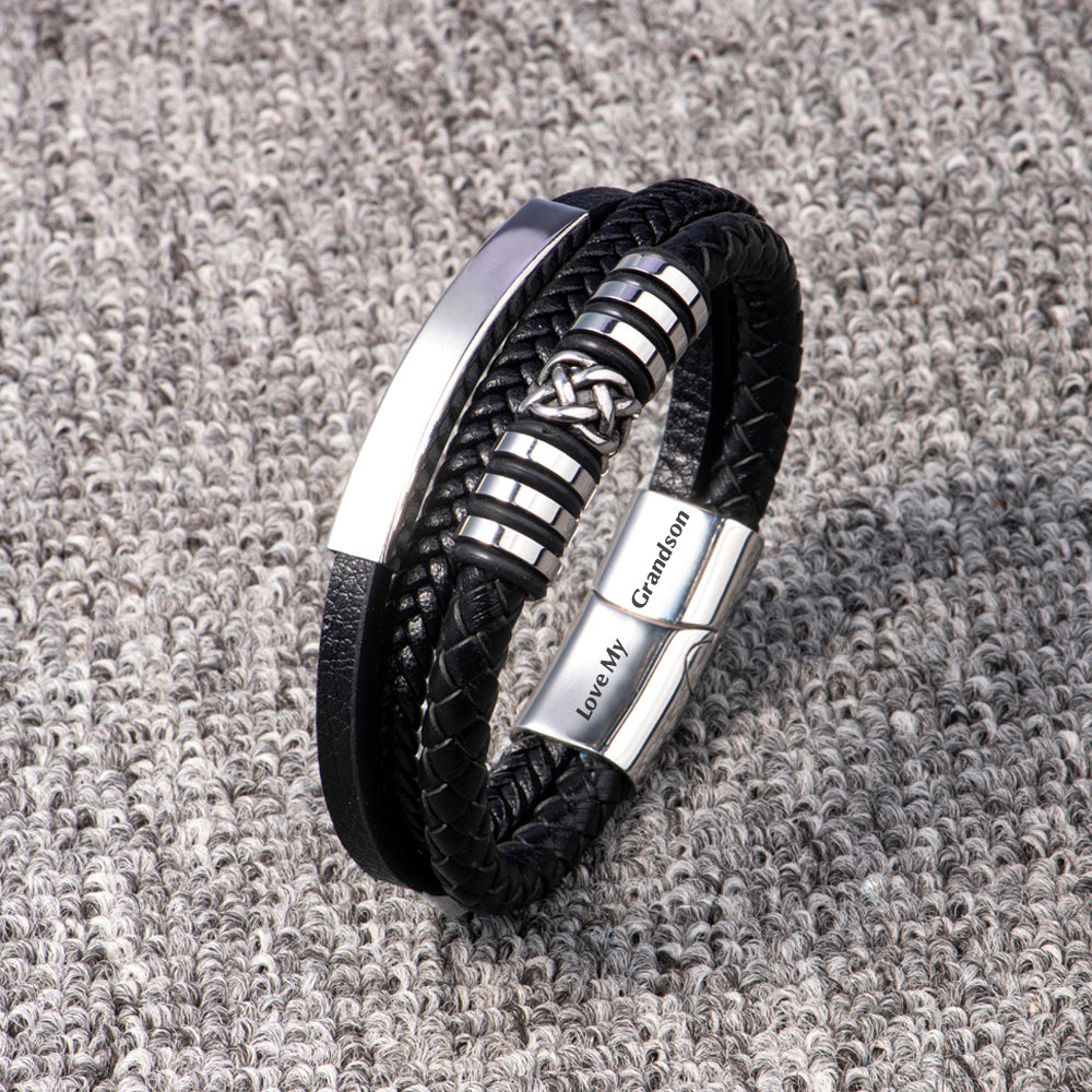 Close-up detail of braided leather grandson jewelry