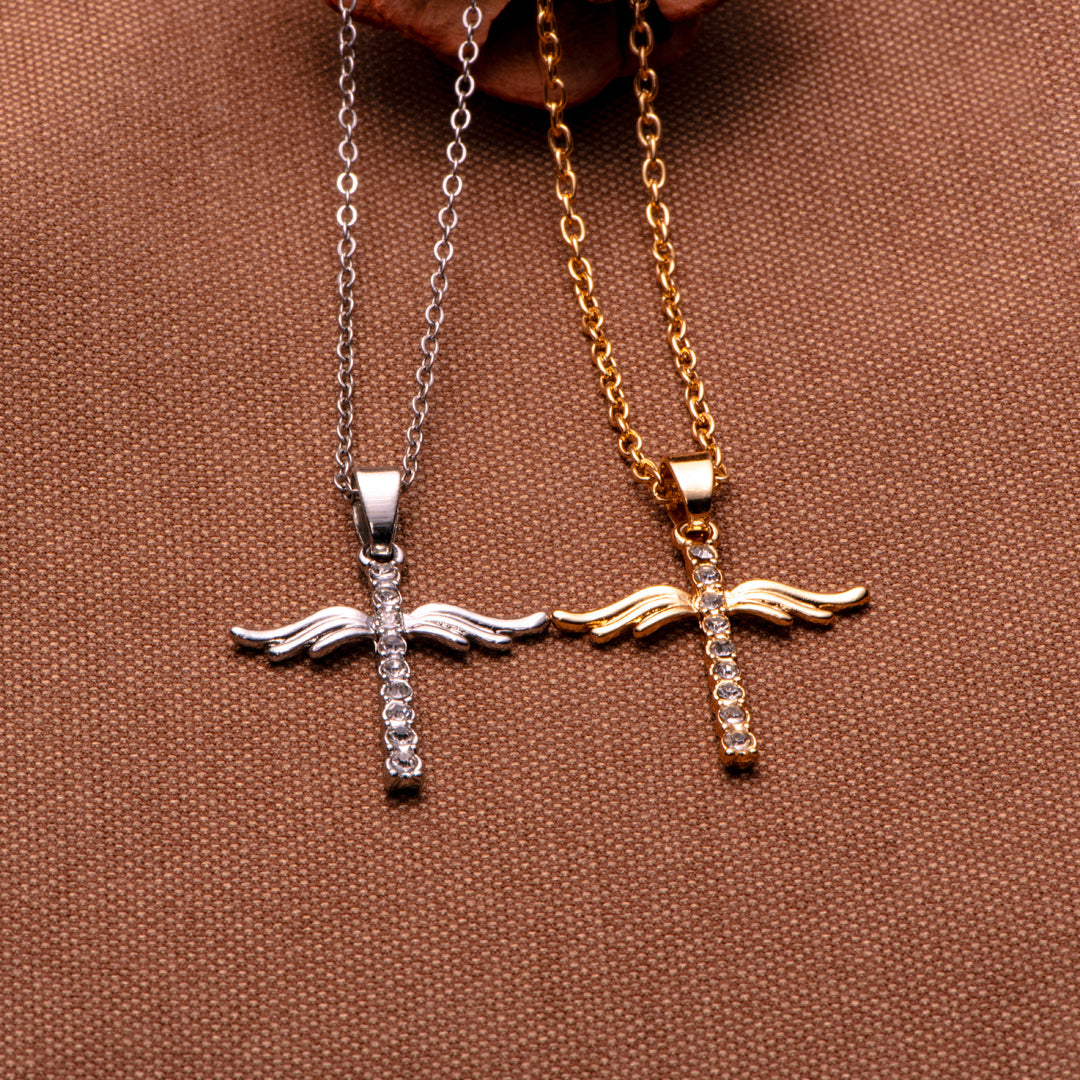 To My Granddaughter "Give you roots and wings" Wing Cross Necklace
