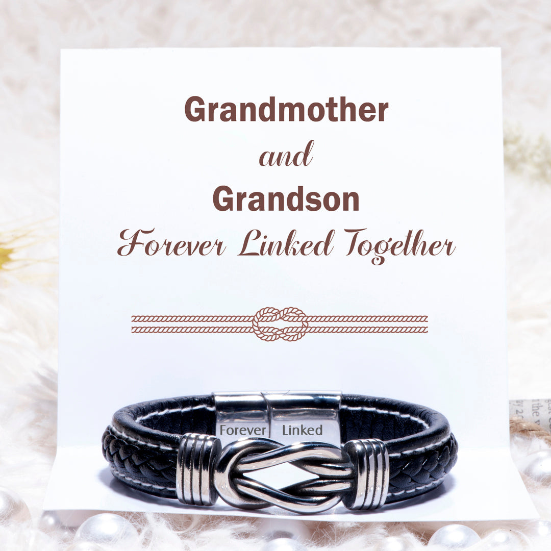 To My Grandson "Grandmother and Grandson Forever Linked Together" Leather Braided Bracelet