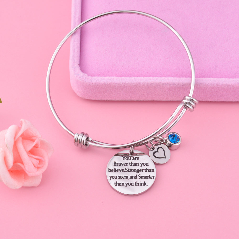 [Custom Birthstone] To My Granddaughter "BRAVER, STRONGER and SMARTER" Charm Bracelet
