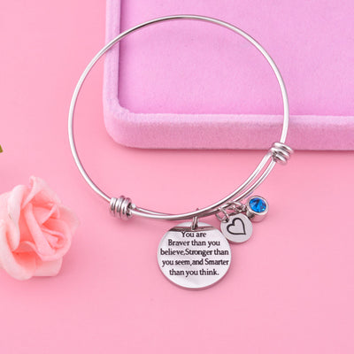 [Custom Birthstone] To My Granddaughter "BRAVER, STRONGER and SMARTER" Charm Bracelet