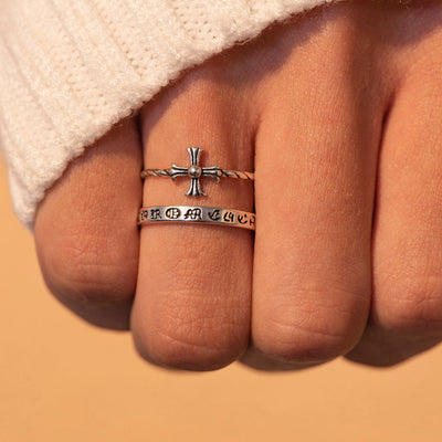 To My Granddaughter "Prayer is the road to heaven but, faith opens doors." Adjustable Cross Chain Ring