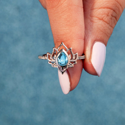 "Be like a lotus flower" S925 Sterling Silver Zircon Ring