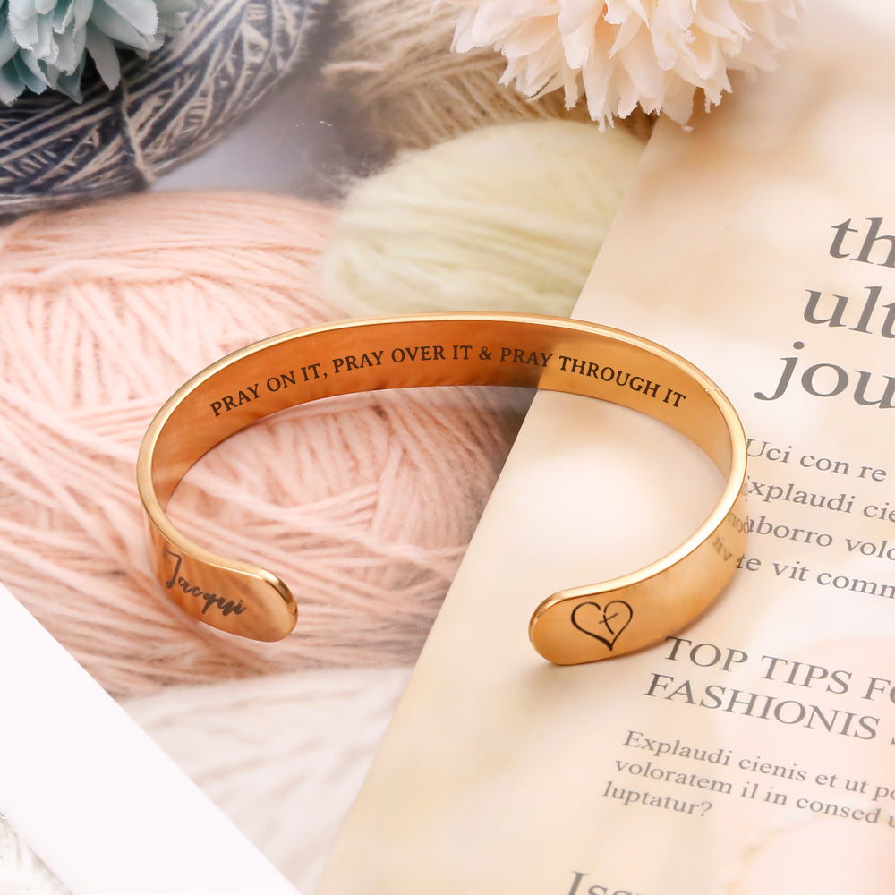 [Custom Name] "PRAY ON IT, PRAY OVER IT & PRAY THROUGH IT" Cross Bracelet