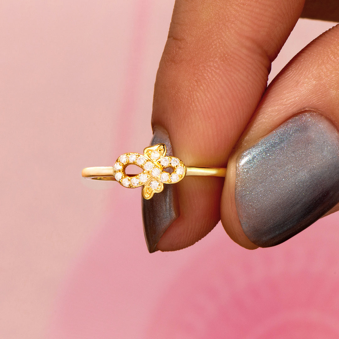"Grandmother and Granddaughter Forever Linked Together" Adjustable  Diamond Bow Ring