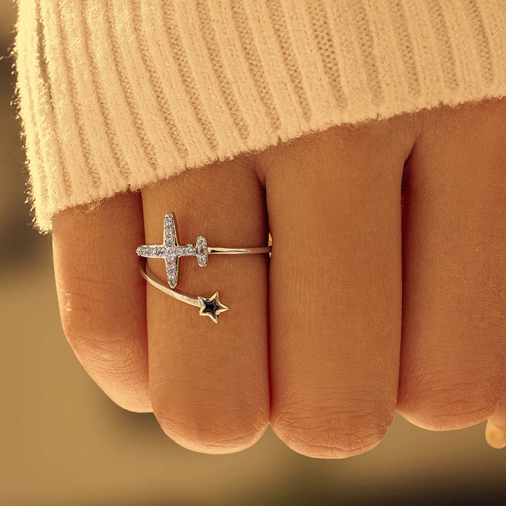 "Let your dreams take flights" Airplane Ring