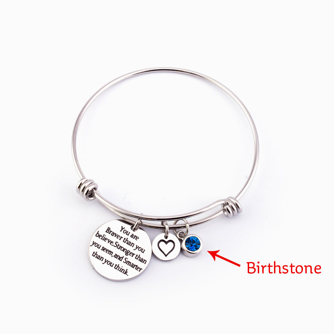 [Custom Birthstone] To My Daughter "BRAVER, STRONGER and SMARTER" Charm Bracelet