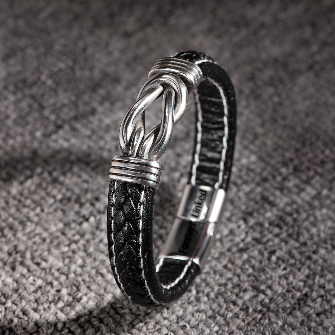 To My Grandson "Grandfather and Grandson Forever Linked Together" Leather Braided Bracelet