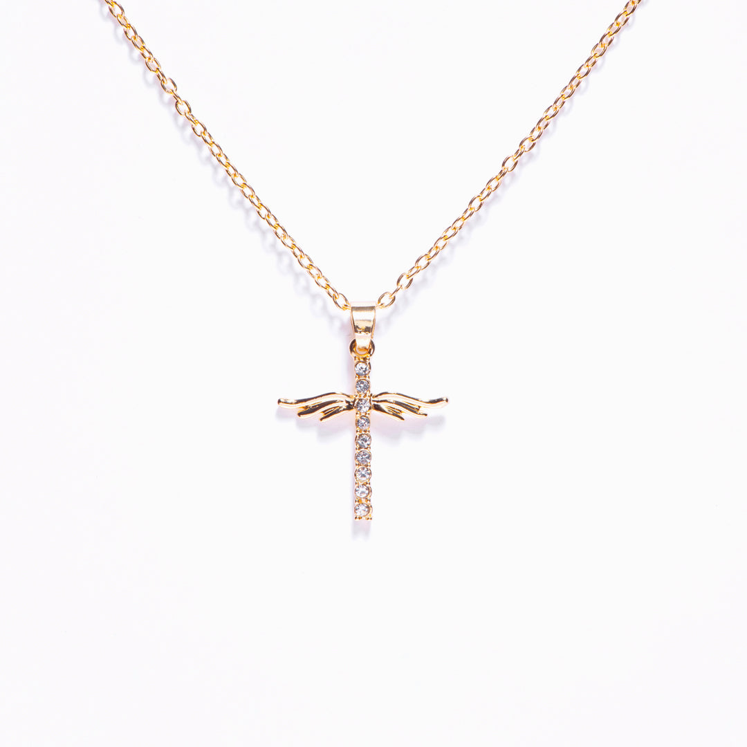 To My Granddaughter "Give you roots and wings" Wing Cross Necklace