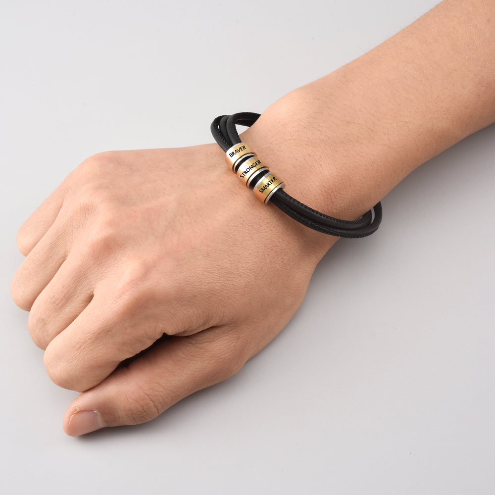 Grandson wearing inspirational bracelet wrist shot