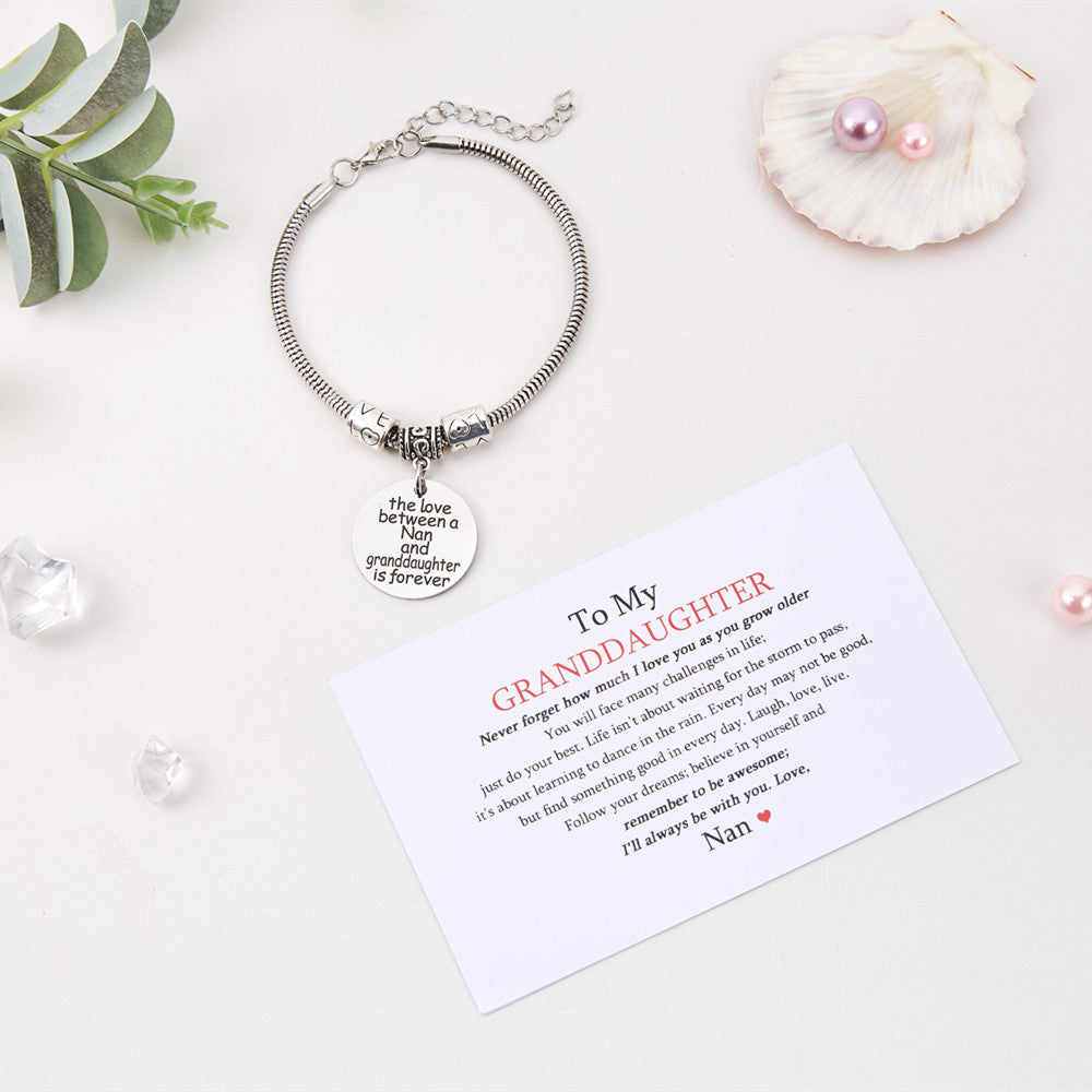 TO MY GRANDDAUGHTER "THE LOVE BETWEEN A NAN AND GRANDDAUGHTER IS FOREVER" BRACELET - SARAH'S WHISPER