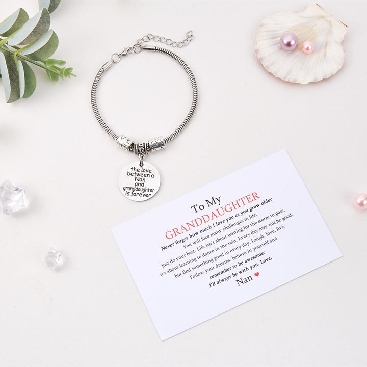 TO MY GRANDDAUGHTER "THE LOVE BETWEEN A NAN AND GRANDDAUGHTER IS FOREVER" BRACELET - SARAH'S WHISPER