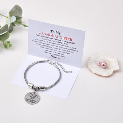 [Custom Name] TO MY GRANDDAUGHTER "THE LOVE BETWEEN A NANA AND GRANDDAUGHTER IS FOREVER" BRACELET - SARAH'S WHISPER