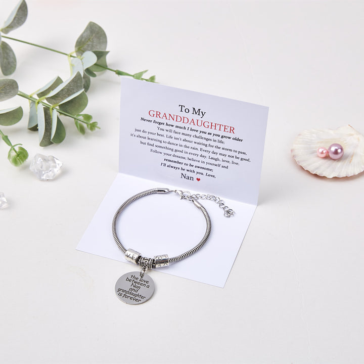 TO MY GRANDDAUGHTER "THE LOVE BETWEEN A NAN AND GRANDDAUGHTER IS FOREVER" BRACELET - SARAH'S WHISPER