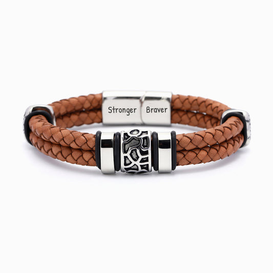 To My Grandson "Continue to be stronger and braver. " Retro Leather Wristband