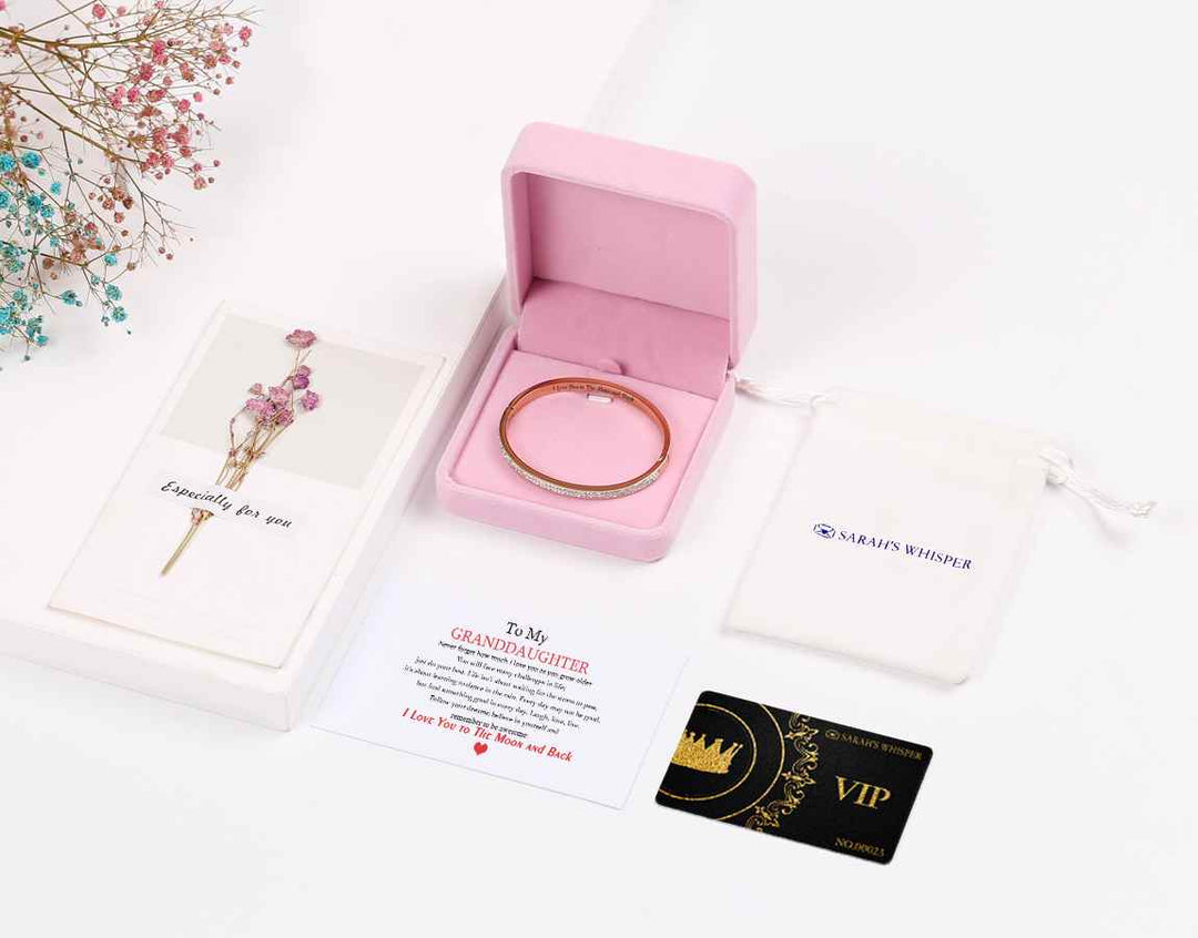 To My Granddaughter "I Love You to The Moon and Back" Full Diamond Bracelet [💞 Bracelet +💌 Gift Card + 🎁 Gift Box + 💐 Gift Bouquet] - SARAH'S WHISPER