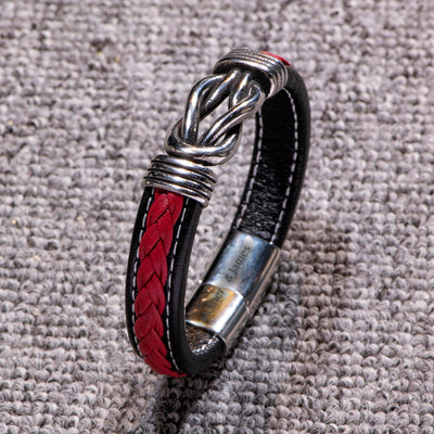 [Custom Name] To My Son "Mother and son are forever linked together." Leather Braided Bracelet